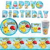 Nuevos Platos de Papel con Temática de Dibujos Animados de Pokebola Azul y Amarilla Vajilla Decoración de Fiesta de Cumpleaños Mantel Arreglo de Servilletas de Papel