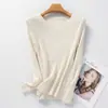 Camiseta de Punto de Manga Larga para Mujer, Cuello Redondo, Pulóver, Corte Ajustado, Favorecedora, Versátil, Cálida, Suéter, Negro Puro, Talla Única para Todos, Blanco