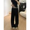 American Retro Primavera e Outono 2025 Novas Calças Femininas Cintura Simples Cinza Elástico Cintura Alta Casual Perna Larga Forrada com Lã