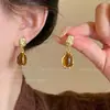 Brincos Retrô Maillard Caramelo Pedra Olho de Tigre Femininos Outono e Inverno Luxo Leve Nicho High-End Brincos Únicos e Bonitos