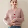 Nuevo cárdigan de cachemira con botones de corazón y cuello redondo para mujer, camisa base casual de lana suave, top versátil, abrigo de color liso