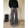 Jeans Retrô Americano Plissado Levemente Largo Multi-Bolsos Funcional para Homens e Mulheres, Novo Estilo de Verão Solto Versátil Calça de Trabalho