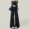 Jeans Anchos de Pierna con Nuevo Diseño de Moda Azul Grisáceo con Forma de Pera para Mujer, Pantalones Sueltos de Caída Estilo Americano de Cintura Alta