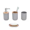Baño de Hotel Minimalista Moderno Juego de Madera de Bambú Artículos de Tocador Suministros de Baño Set de Almacenamiento Juego de Cuatro Piezas para Baño