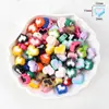 Colgante de Corazón Flor Pintada Colorida de Acrílico Agujero Recto Cuentas Sueltas Cuentas para Hilo Llavero de Teléfono Móvil Accesorios para Joyería DIY