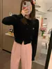 Cárdigan de Punto Gris Estilo Coreano para Mujer Otoño Delgado Simple Adelgazante Manga Larga Cuello Redondo Prenda Exterior Sencilla Talla Única Negro