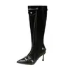 Botas de cuero elegantes con flecos para mujer, moda europea y americana 2026, botas de moda dulces y geniales para chicas populares, botas de tacón alto hasta la rodilla