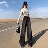 Pantalones vaqueros de pierna ancha para mujer, estilo americano, lavados, vintage, adelgazantes, de cintura alta, personalizados, modernos y combinables.