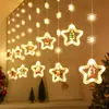 Luz de Cortina de Cable de Cuero y Cable de Cobre Transfronteriza Control Remoto USB Linterna de Ambiente Estrella de Navidad Decoración de Copo de Nieve Decoración de Árbol de Navidad