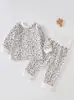Conjunto de algodón puro para bebé Clase A de cintura alta que protege la barriga, ropa de otoño sin costuras para recién nacidos, pijamas de bebé, capa base para niños y niñas