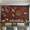 Novo papel de parede estilo antigo chinês Magnólia papel de parede de fundo para sofá de sala de estar mural clássico de grou tecido de parede para sala de chá estudo