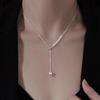 Collar de Plata de Ley S925 con Borla Shijia y Perla para Mujer Cadena para Clavícula Francesa de Gama Alta Cadena Elástica Ajustable Grabada de Nicho