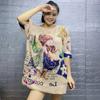 Camiseta holgada de manga corta de verano para mujer, estilo occidental, fina, de punto con estampado de diamantes de imitación, de talla grande, hecha en Europa