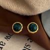Pendientes de botón redondos de perla negra de estilo antiguo medio con aguja anti-plata S925, sencillos y elegantes, de moda estilo cortesano, pendientes de botón de perla para mujer