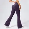Calça de Yoga Ribatada Flare Cintura Alta Estilo Europeu e Americano, Calça Fitness Cintura Alta Levanta Bumbum, Calça Esportiva Longa Bumbum de Pêssego, Calça Wide Leg para Mulheres