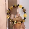 Pulseras Retro Estilo Hong Kong Otoño e Invierno para Mujer, Cristal Amarillo de la Torre de la Fortuna Joyería Vintage, Pulseras de Ojo de Tigre de Nicho