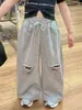2025 Nuevo Otoño Estilo Coreano Ropa Infantil Niñas Camiseta Corta Estilo Jazz Sexy Pantalones de Chándal Rectos Rasgados Retro