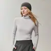 Nueva colección de otoño: Suéter de cachemira 100% puro para mujer, corte ajustado, con cuello de volantes, mangas largas y base de punto