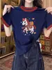Camiseta Estilosa e Jovem Estilo Coreano de Manga Curta para Mulheres, Novo Design de Verão 2026 com Color-Blocking Gola Redonda Camiseta Básica