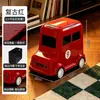 Papelera estilo autobús vintage para uso doméstico, lujo ligero, ranura estrecha, gran capacidad, cubo de limpieza sanitaria con tapa abatible y ruedas, cubo de almacenamiento creativo