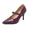 2025 Nuevos Zapatos de Suela de Piedra a Cuadros para Primavera y Otoño Zapatos de Tacón Alto Puntiagudos Tallas Grandes 40-48 Zapatos de Comercio Exterior