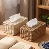 Caixa de lenços tecida estilo japonês para uso doméstico, caixa de lenços de papel para mesa de centro da sala de estar, caixa de armazenamento de decoração simples para mesa de homestay