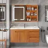 Conjunto de Gabinete de Baño de Roble Moderno Minimalista Lavabo Integrado de Cerámica Tocador de Baño Lavabo Muebles de Baño