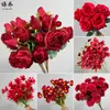 Flores Artificiais Vermelhas para Decoração de Palco de Casamento Estilo Chinês e Área de Recepção, Buquês de Flores Falsas, Flores de Casamento Atacado