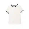 Para Comercio Exterior Europeo y Americano Transfronterizo Ropa de Mujer Aliexpress Más Vendido Casual Versátil Bloques de Color Cuello Redondo Manga Corta Jersey