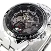 GANADOR GANADOR Reloj mecánico automático hueco de acero completo de moda de personalidad para hombres europeos y americanos al por mayor