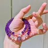 Diseño de Plata 925 Amatista Natural Cristal Blanco Diseño de Múltiples Círculos Pulsera de Múltiples Círculos Pulsera