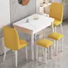 Mesa de Jantar Dobrável Telescópica de Ardósia com Cadeiras para Casa Apartamento Pequeno Mesa de Jantar Simples Moderna de Madeira Maciça Novo Estilo Creme
