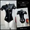 Diyi Miao Si Lingerie Sexy com Abertura no Gancho Alta Elasticidade Couro Patentear Brilhante Body para Pole Dance Boate para Mulheres A688