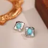 Pendientes de Plata de Ley 925 con Aguja Turquesa Vintage, Lujo Ligero, Gama Alta, Pendientes de Botón Elegantes, Diseño de Nicho, Pendientes Estilo Mediados de Siglo