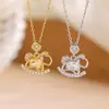 Yiluyin Plata de Ley S925 Chapada en Oro Citrino Aguamarina Caballo Mecedor Lindo Caballo del Zodiaco Colgante Conjunto de Cadena de Plata de Moda