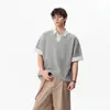 Camisa Polo de Manga Corta a Rayas Falsa de Dos Piezas para Hombre, Camiseta Ligera de Manga Media Holgada Estilo Americano de Moda para Verano