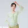 Ropa de Danza Clásica para Mujer, Nueva Ropa de Gasa de Doble Capa Plisada con Cordones de Manga Larga, Parte Superior de Ropa de Práctica de Danza China con Efecto Adelgazante