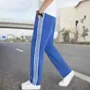 Calças esportivas masculinas, calças casuais de corte reto e folgado, calças de uniforme escolar de verão com três listras para estudantes, calças modernas e versáteis para homens