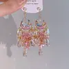 Pendientes de Borla Hueca de Cristal con Forma de Gota de Agua Tachonados con Diamantes y Agujas de Plata Estilo Étnico Moda Pendientes de Temperamento Pendientes Retro de Nicho para Mujer