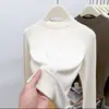 Camiseta Térmica Fina de Polar para Mujer 2026 Otoño/Invierno Color Sólido Adelgazante Manga Larga Elegante Camiseta de Cuello Alto para Mujer