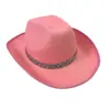 Sombrero de Vaquero Occidental Rosa de Amazon Halloween Sombrero de Vaquero con Borde de Diamantes Brillantes Sombrero Decorativo de Diamantes Brillantes para Fiesta