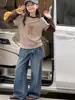 Novas calças jeans largas de outono estilo coreano para meninas, calças retas da moda e que afinam para crianças mais velhas, adequadas para primavera e outono, calças compridas até o chão