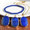 Collar Hexagonal de Lapislázuli de Moda Europea y Americana para Mujer, Cadena Dorada que No se Desvanece, Juego de Joyería de Pendientes de Alta Gama