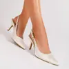 Para Sandalias de Tacón Alto de Mismo Estilo con Punta Fina, Espalda Descubierta, Tacón Delgado, Decoración de Hebilla Metálica, Zapatos de Mujer de Moda