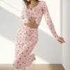 Conjunto de Pijama Popular Transfronterizo Estilo Europeo y Americano Otoño e Invierno, Estampado Floral, Manga Larga, Pantalón Largo, Casual y de Moda, Adecuado para Salir