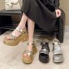 Sandalias de tacón alto con plataforma interior para mujer, moda nueva Primavera y Verano 2025, versátiles, con pedrería, sandalias de cuña con plataforma gruesa