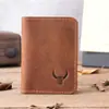 NT001 Primera Capa Piel de Vaca Cuero Crazy Horse Piel Genuina Retro Simple Bolso de Mano con Múltiples Ranuras para Tarjetas Porta Tarjetas Delgado para Hombre Billetera para Mujer