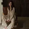 Pijama para Mulheres Primavera e Outono Pijama de Algodão Tecido 100% Algodão Conjunto de Manga Longa Roupa de Casa Outono e Inverno