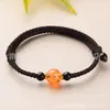 Pulsera de hilo rojo tejida a mano, cristal de obsidiana, cuenta de la suerte, unisex, cuerda de mano ajustable, joyería