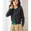 2026 Cardigan de punto moderno con cuello redondo y bloques de color para mujer, nuevo estilo otoño/invierno, corte holgado, efecto adelgazante, versátil abrigo suéter de manga larga